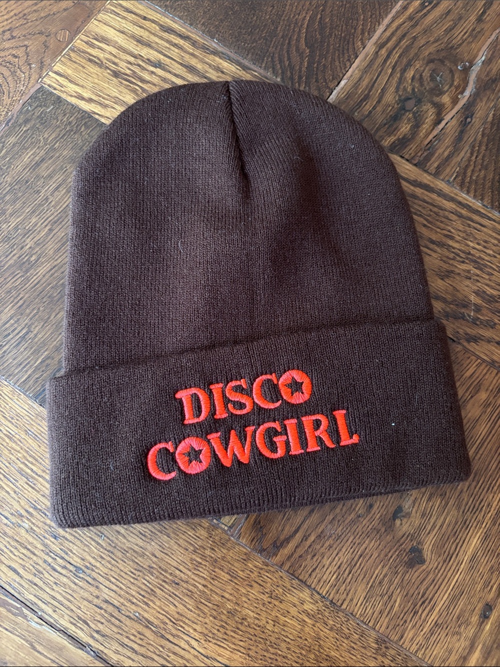 DISCO COWGIRL Embroidered Brown Beanie Hat